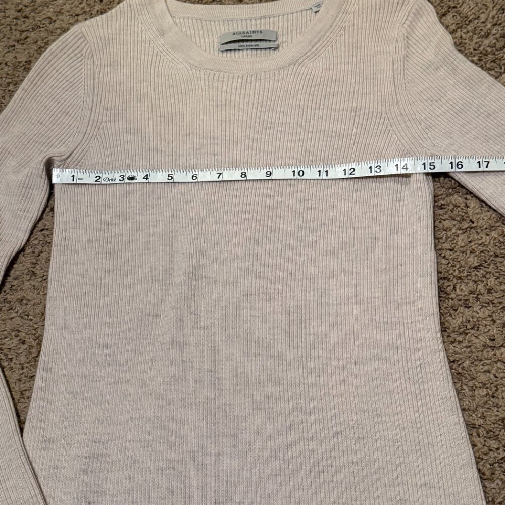AllSaints Keld Ribbed Merino Wool Asymmetrical Sweater Dress Cream L - Picture 8 of 12